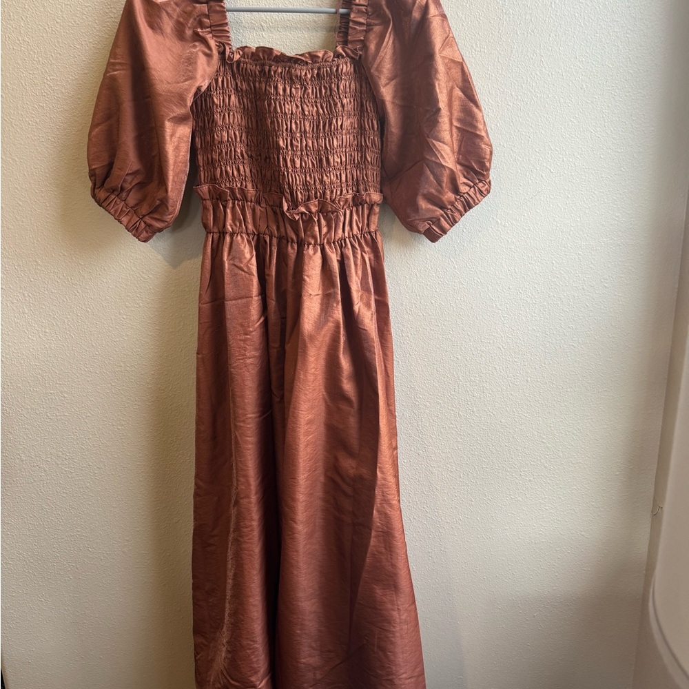 Rust Brown Puff Sleeve Dress